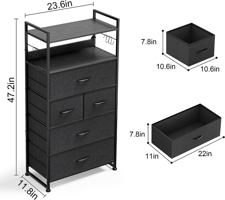 Dark Grey Dresser with 5 Drawers