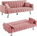 Pink Velvet Sofa Bed with 2 Pillows