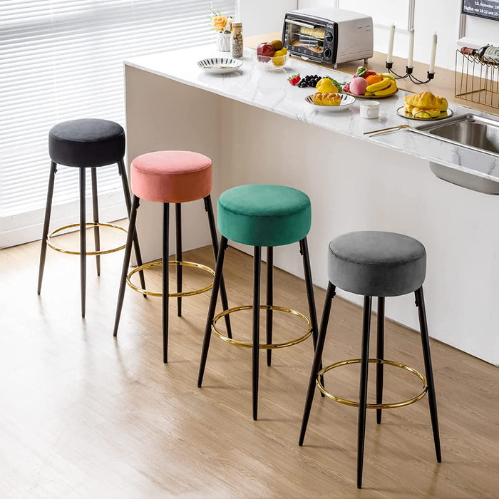 Modern Velvet Bar Stools Set of 2, Grey, 30 Inch Height