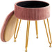 Pleated Velvet Ottoman with Metal Legs and Top Cover