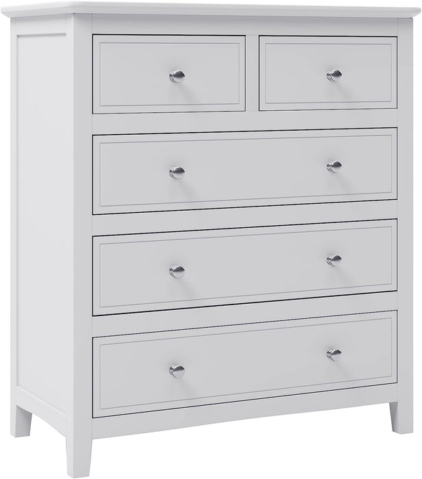 White Solid Wood 5-Drawer Storage Chest