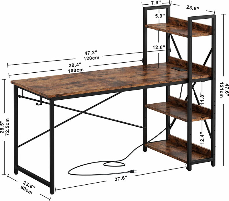 Rustic Brown Desk with Power & Storage