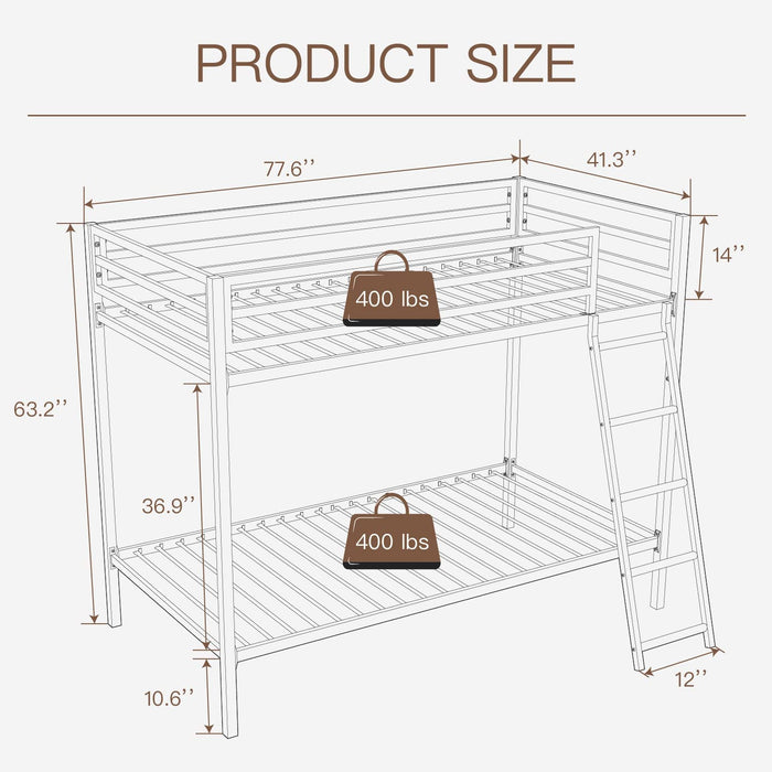 Twin Metal Bunk Bed W/ Guardrail & Ladder, Black