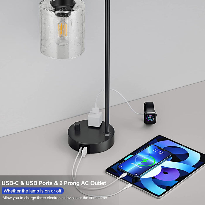 Industrial Bedside Table Lamp - USB Port