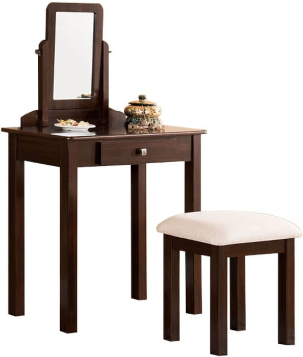 Transitional Vanity Set with Mirror, Stool (Espresso)