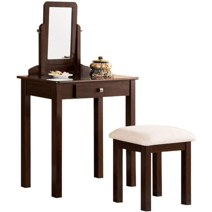 Transitional Vanity Set with Mirror, Stool (Espresso)