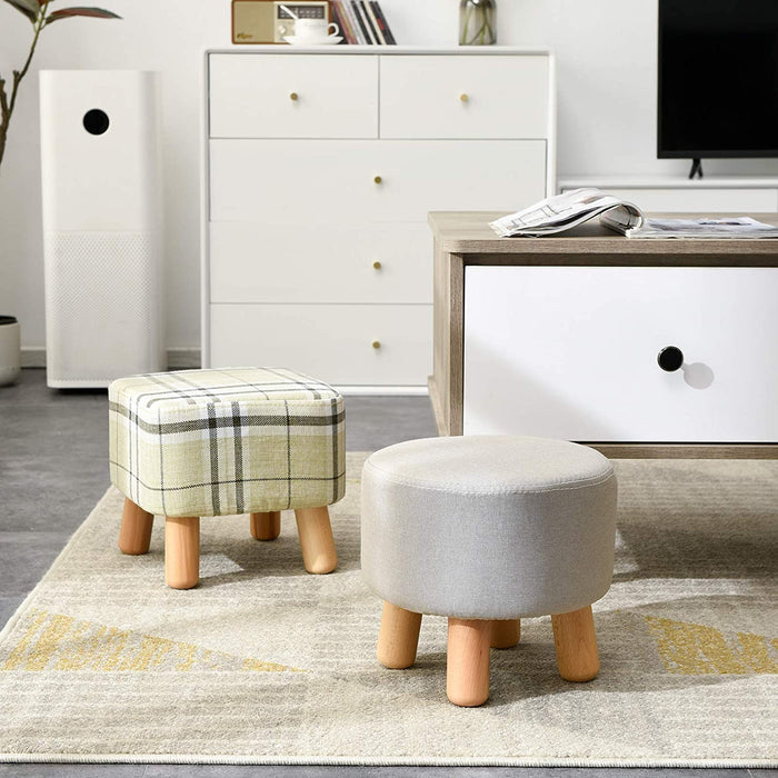 Solid Wood Footstool with Padded Seat and Legs