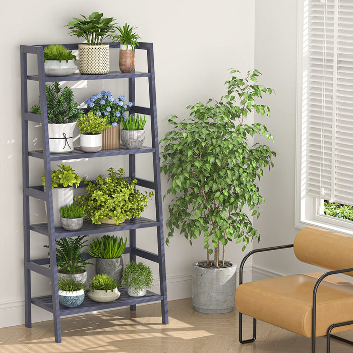 Bamboo 4-Tier Bookshelf with Blue Grey Finish