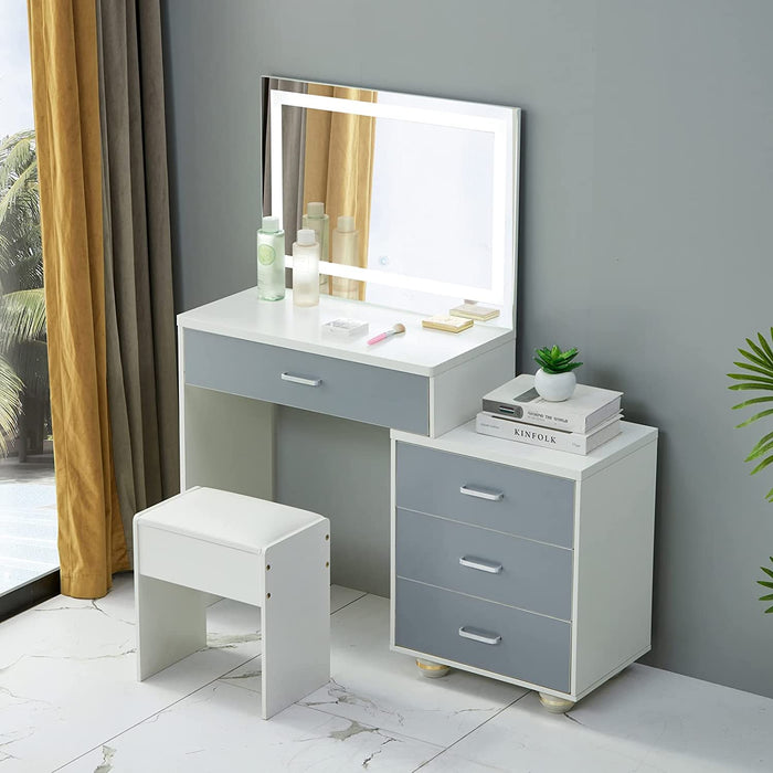 White Vanity Set with Large Drawers and Touch Light