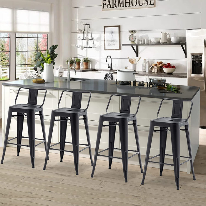 Industrial Matte Black Counter Stools with Back (Set/4)