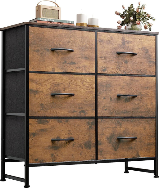 Fabric Dresser with 6 Drawers and Storage Tower