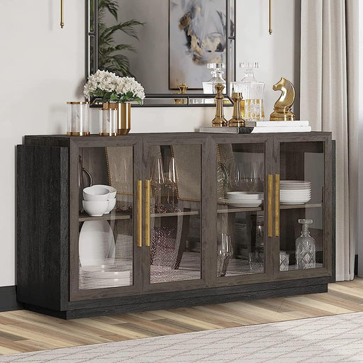 Modern Wood Glass-Buffet-Sideboard, Storage, Brown