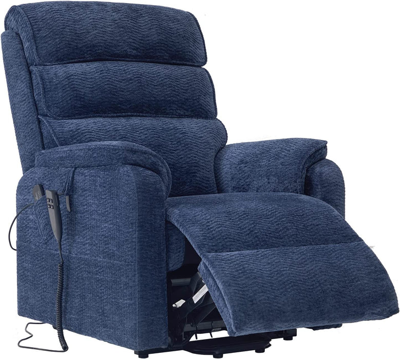 Blue Chenille Electric Power Lift Recliner