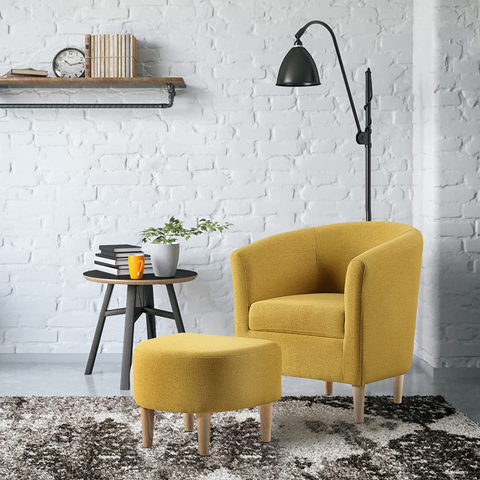 Mustard Yellow Upholstered Accent Chair with Ottoman