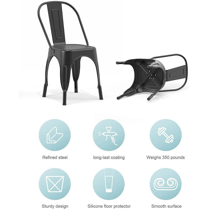 Stackable Metal Tolix Style Dining Chair, Set of 4, Black