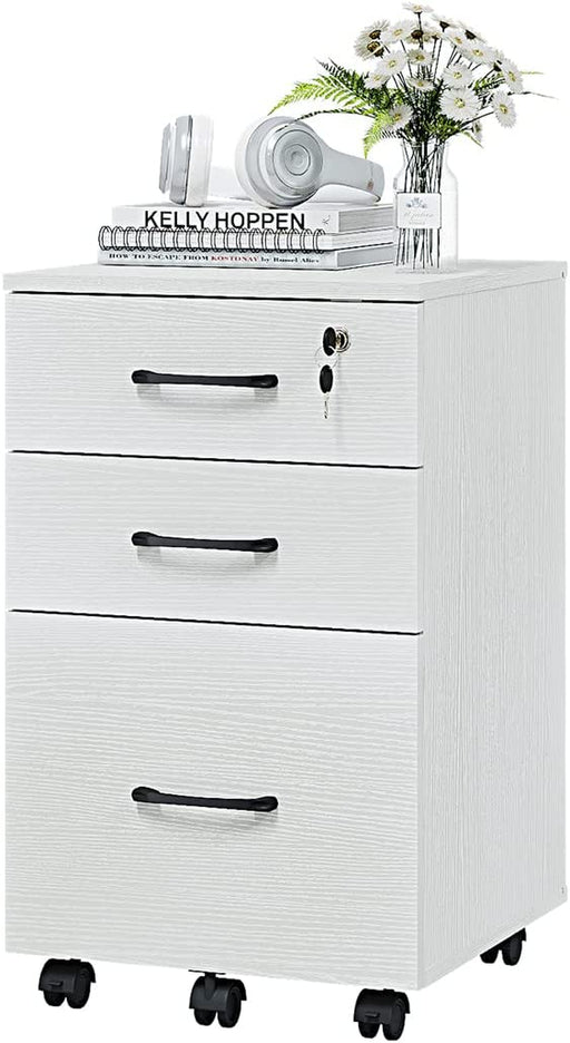 White Mobile File Cabinet with 3 Drawers