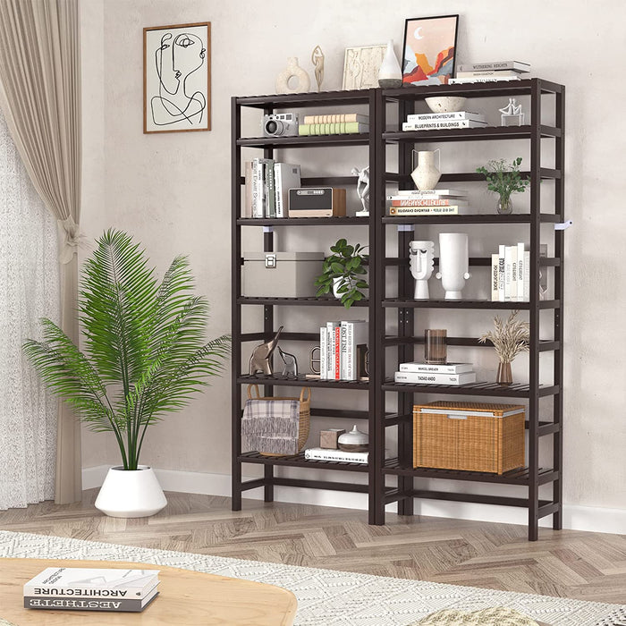 Adjustable 6-Tier Bamboo Bookshelf Organizer