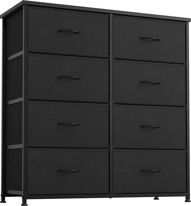 Tall Black Steel and Wood 8-Drawer Dresser
