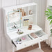 White Vanity Desk with Mirror, Lights, and Drawers