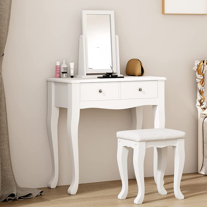 Makeup Vanity Table Set with 360° Rotation Mirror