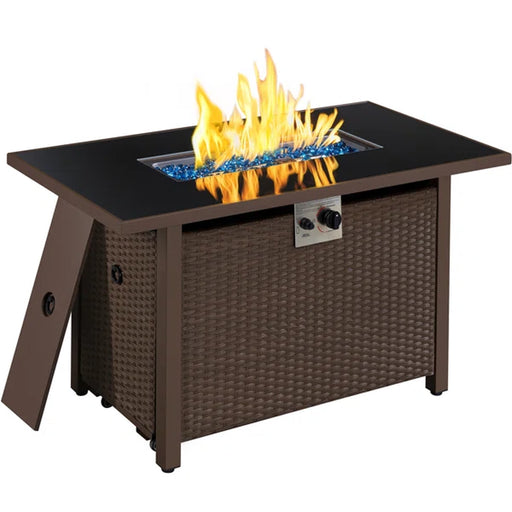 Domeier 25'' H X 43'' W Propane Outdoor Fire Pit Table with Lid