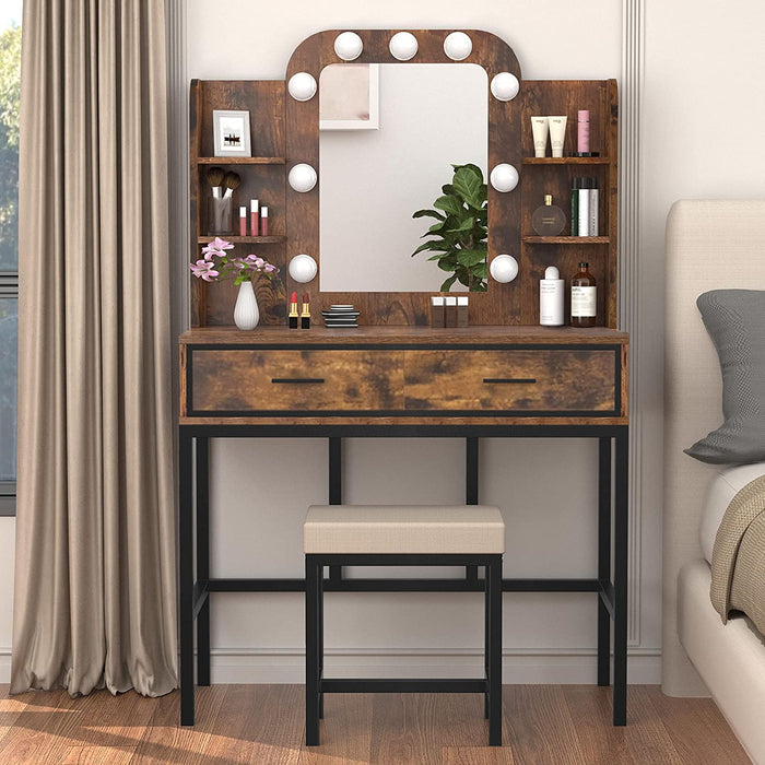 Elegant Lighted Makeup Vanity Desk, Brown