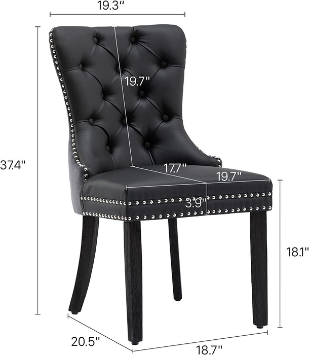 Black and Dark Grey Velvet Dining Chairs Set of 6 with Nailhead Trim and Pull Ring