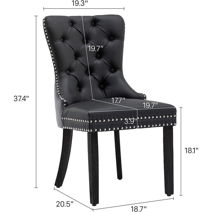 Black and Dark Grey Velvet Dining Chairs Set of 6 with Nailhead Trim and Pull Ring