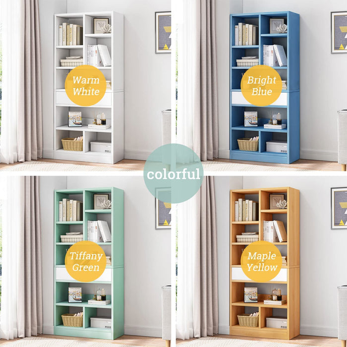 Bright Blue Wooden Bookcase with 8 Cubes