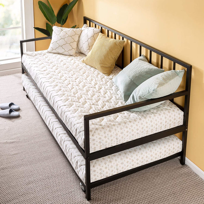 Metal Twin Daybed with Trundle, Twin Mattress Foundation