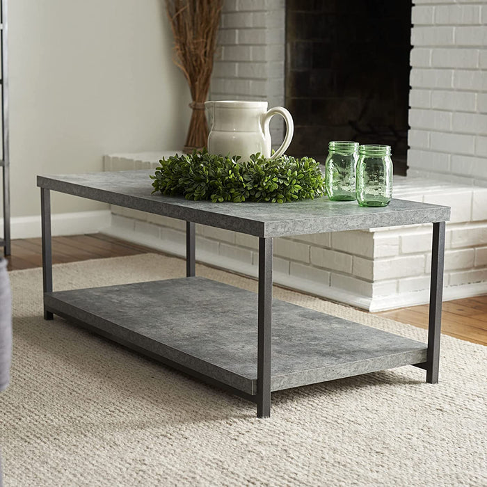 Coffee Table with Storage Shelf Faux Concrete