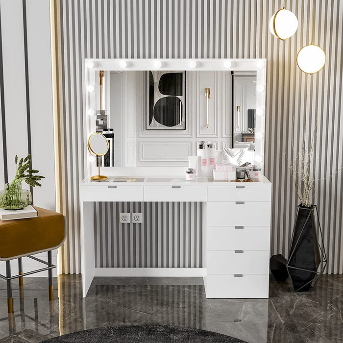 Modern Makeup Vanity with Hollywood Light Bulbs