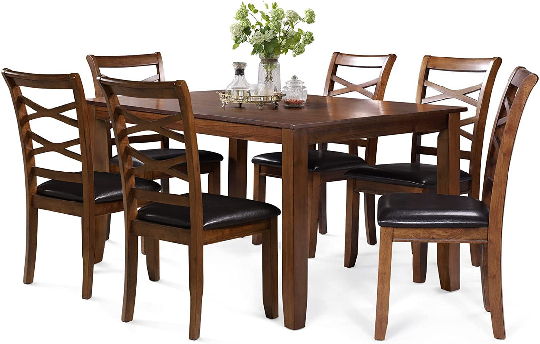 6-Piece Rubber Solid Wood Dining Table Set, 60''L × 36″ W