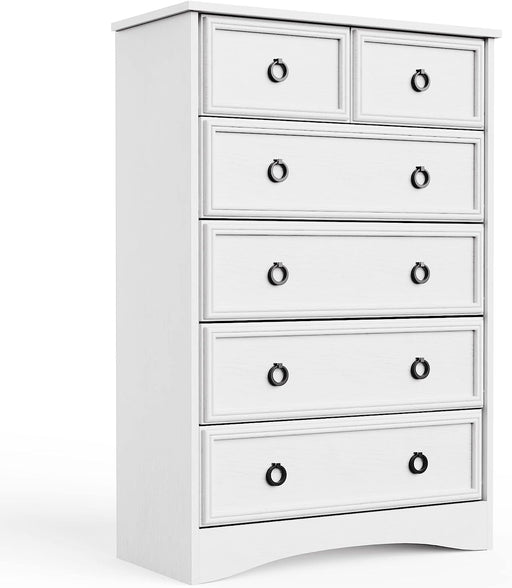 White 6 Drawer Dresser with Textured Borders