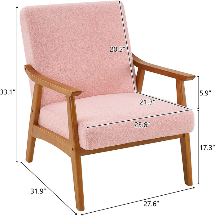 Retro Pink Armchair with Solid Wood Frame