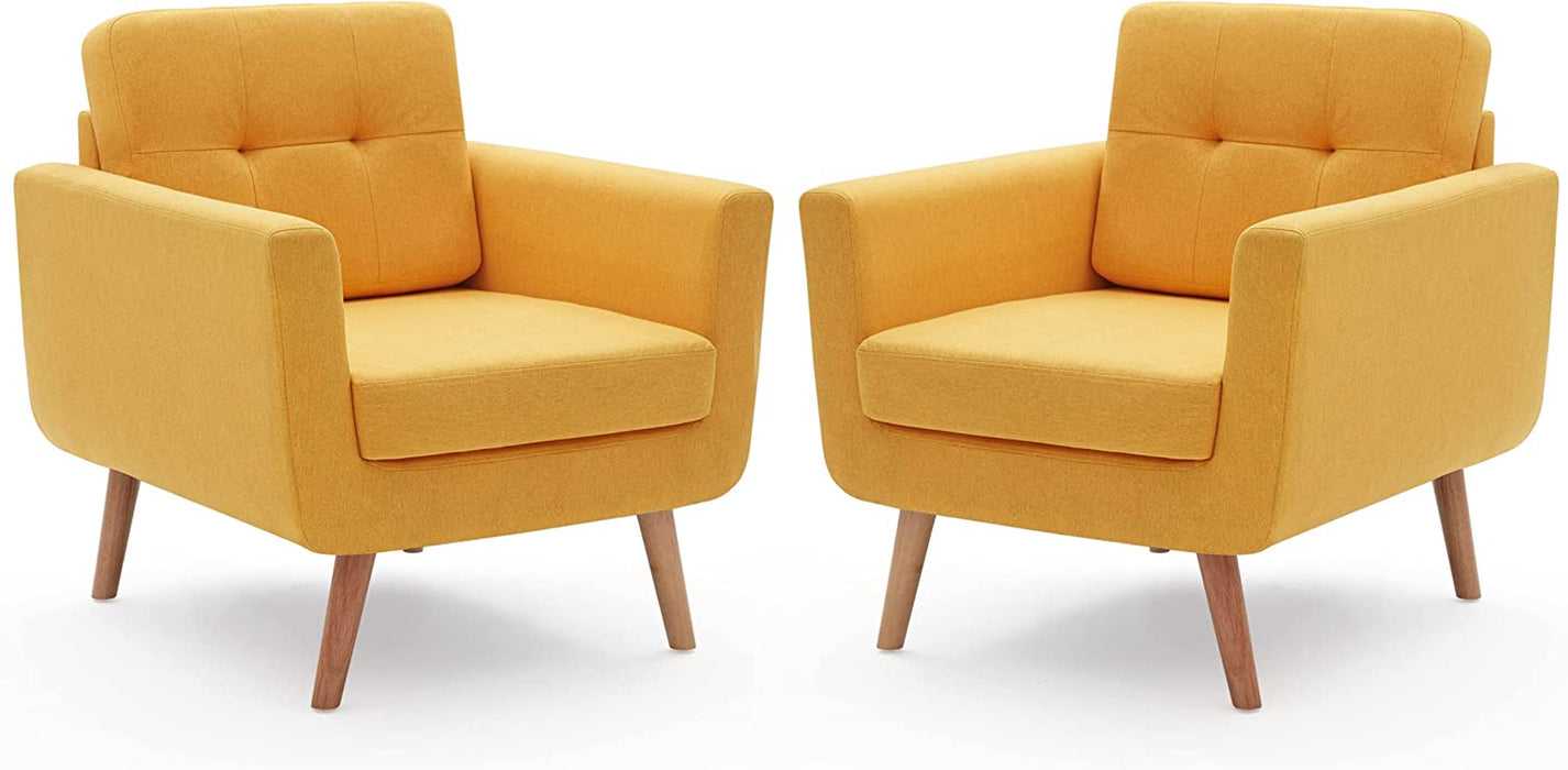 Yellow Mid-Century Accent Chairs Set of 2