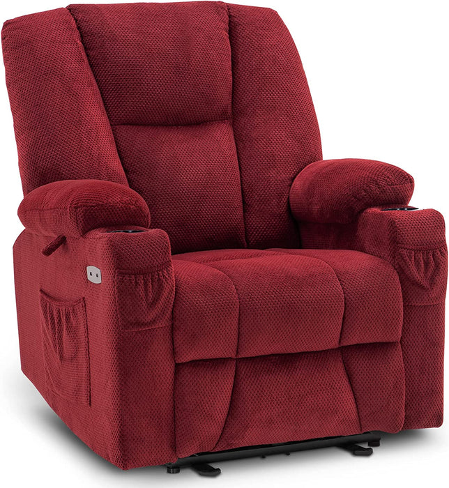 Fabric Electric Power Recliner Chair with Heat and Massage, Burgundy