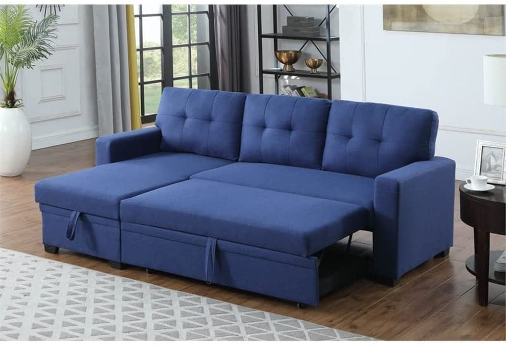 Blue Reversible Sleeper Sofa with Storage Chaise