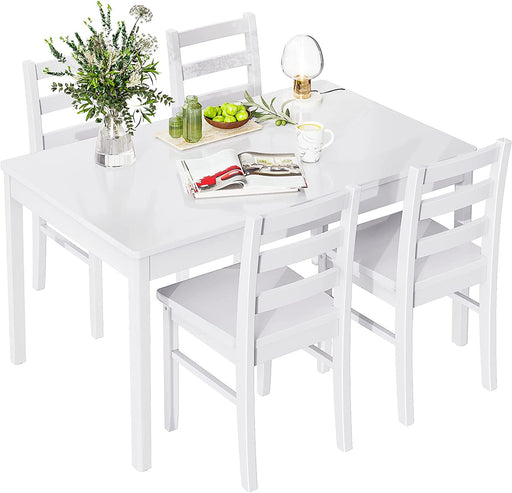 5-Piece Farmhouse Kitchen and Dining Room Table Set, White