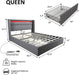 Queen Bed Frame with LED Lights and Storage