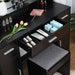 Black Vanity Table Set with Large Lighted Mirror