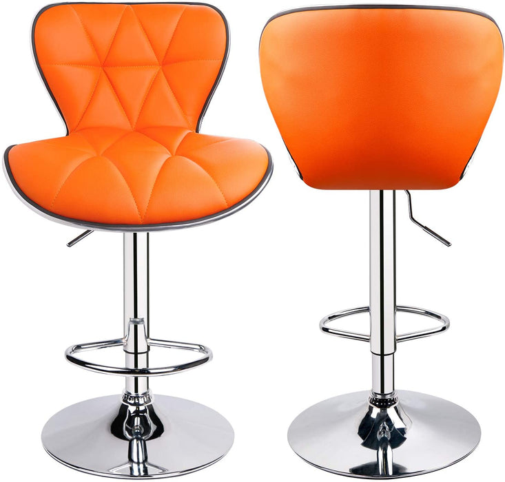 Orange Leather Shell Back Swivel Bar Stools, Set of 2