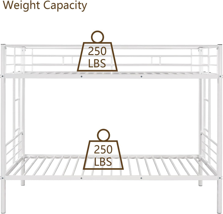 White Metal Twin Bunk Bed with Dual Ladders