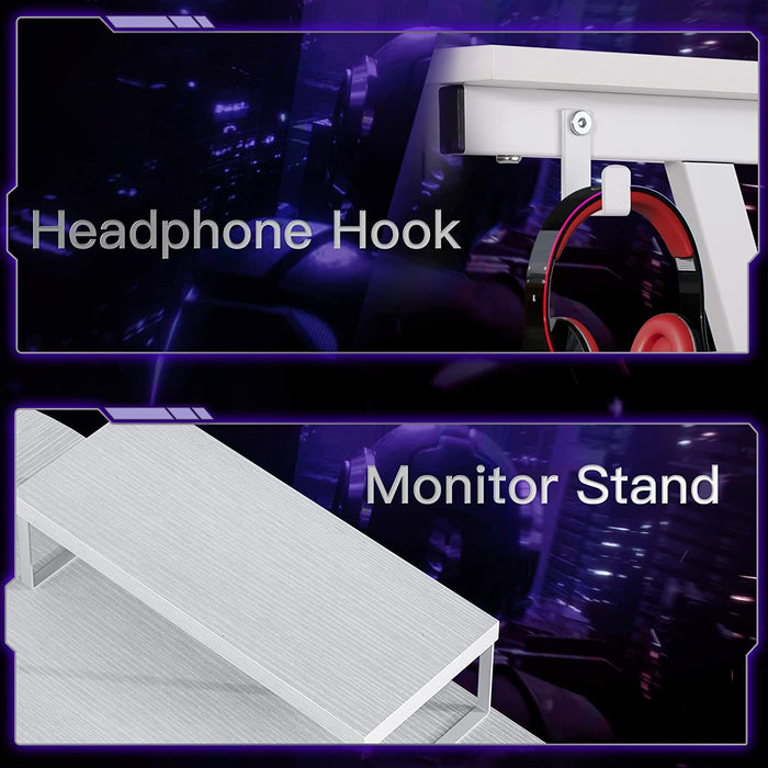 L-Shaped Gaming Desk with Monitor Stand, White