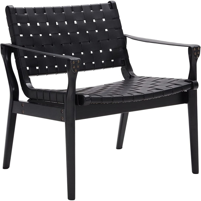 Scandinavian Woven Leather Chair with Boho Accent