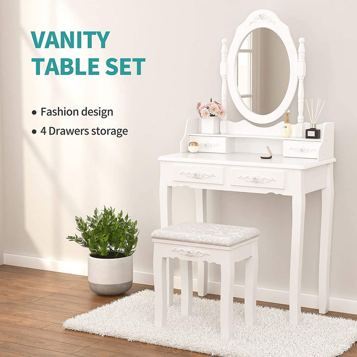 White Bedroom Makeup Table Set