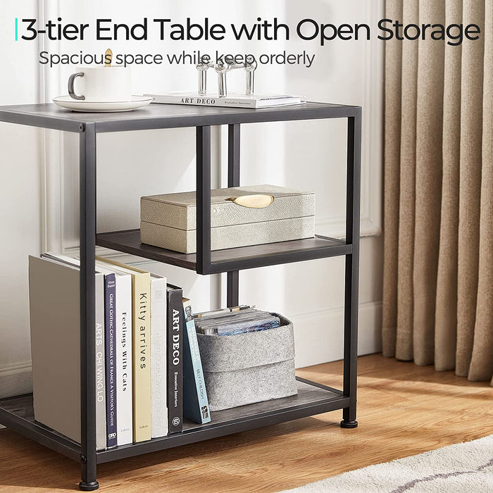 Greige 3-Tier Industrial End Table with Open Shelves