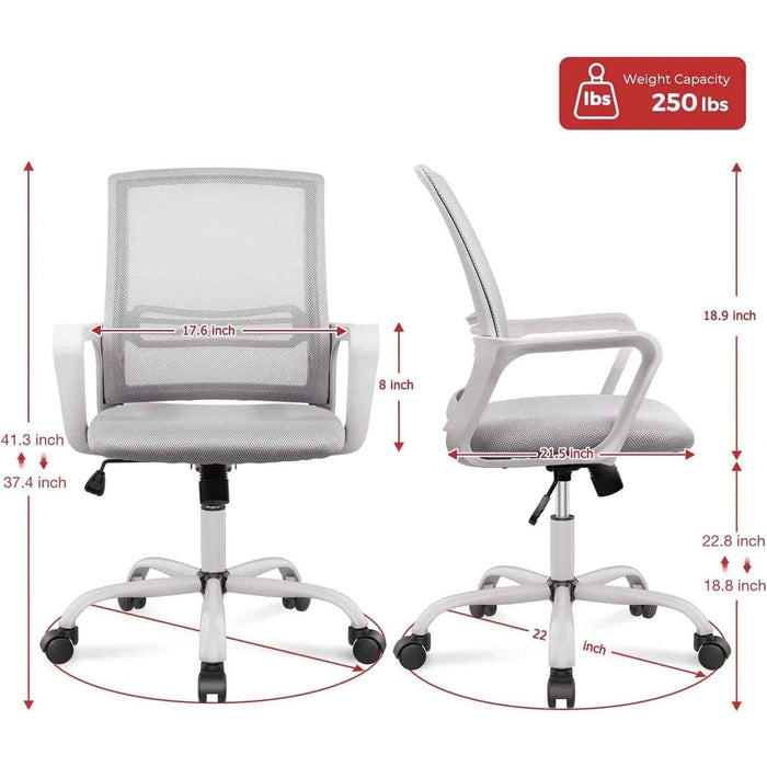Ergonomic Grey Mesh Desk Chair with Wheels