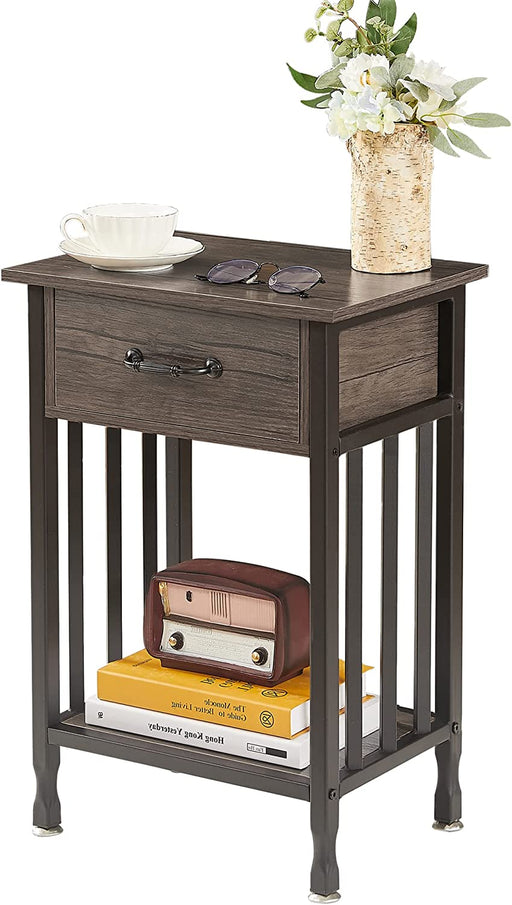 Industrial Side Table with Drawer