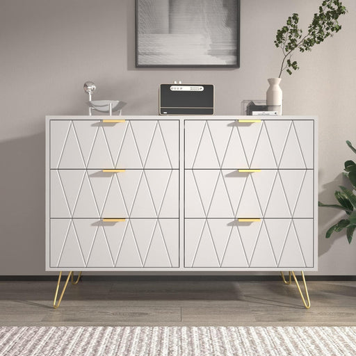 White 6-Drawer Modern Dresser with Metal Handles